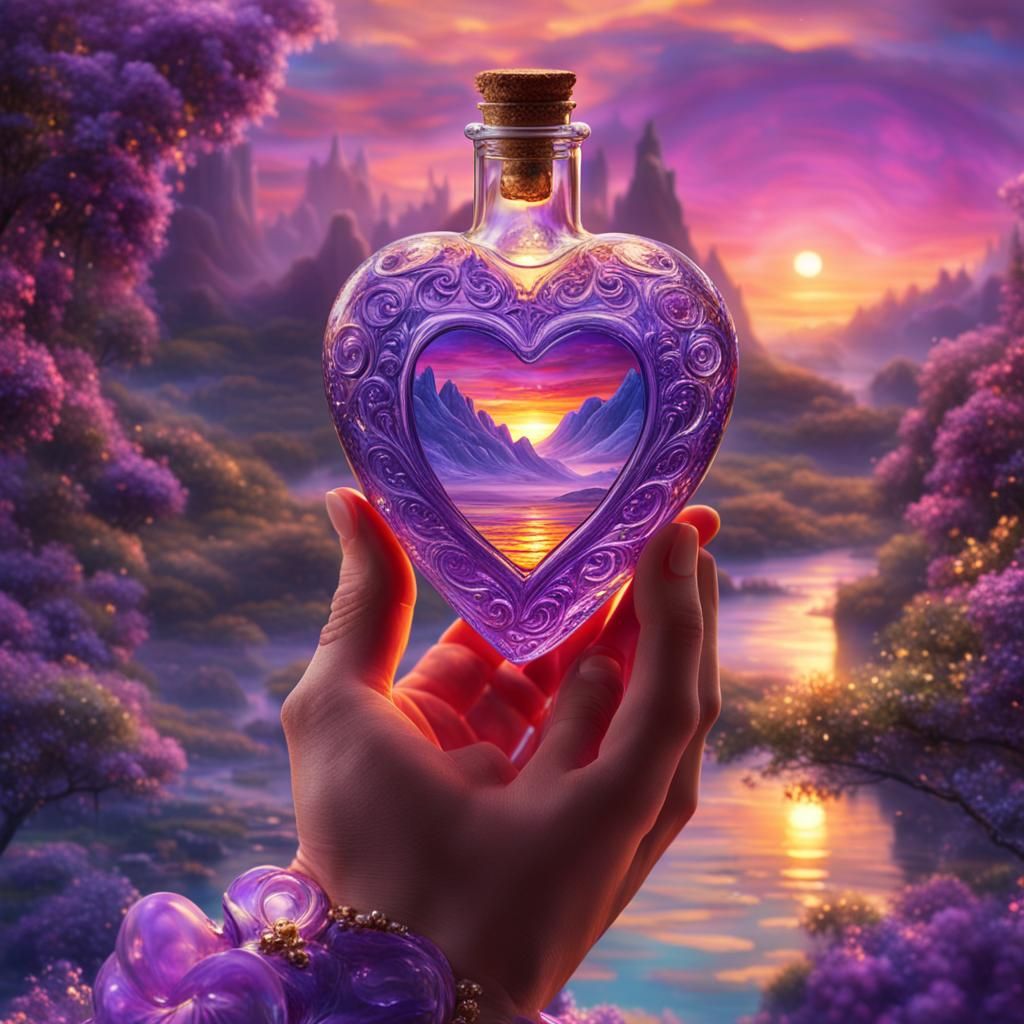 Heart-Shaped Glass Bottle in a Fairy Kingdom