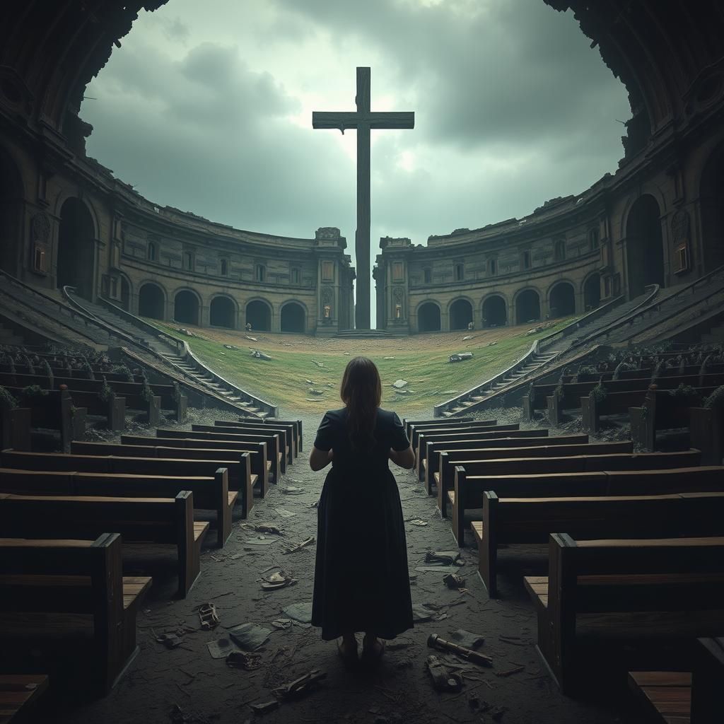 Surreal Contemplation in Dystopian Cyberpunk Landscape