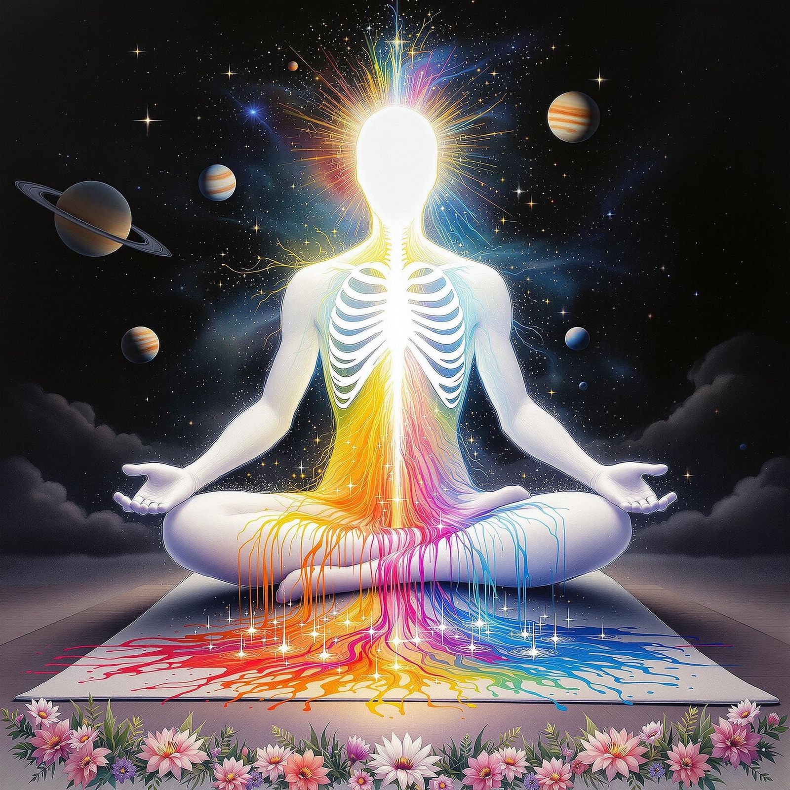 Glowing Spirit Painting a Galaxy in Airbrush Style