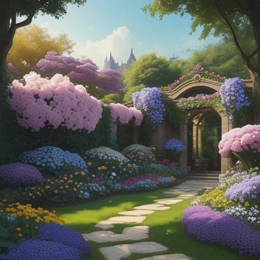 Vibrant Garden Oasis with Exotic Blooms