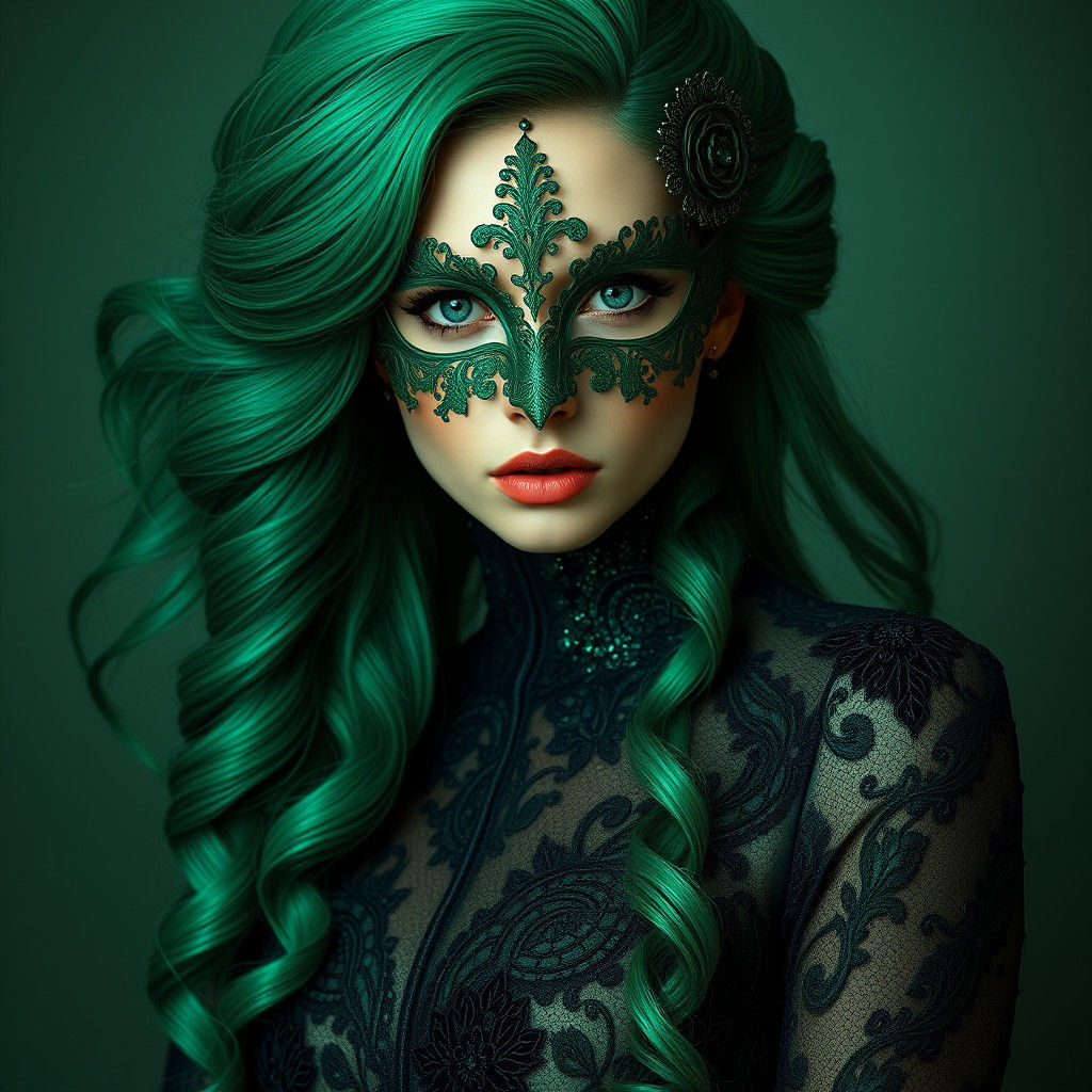 Emerald Beauty in Art Nouveau Style