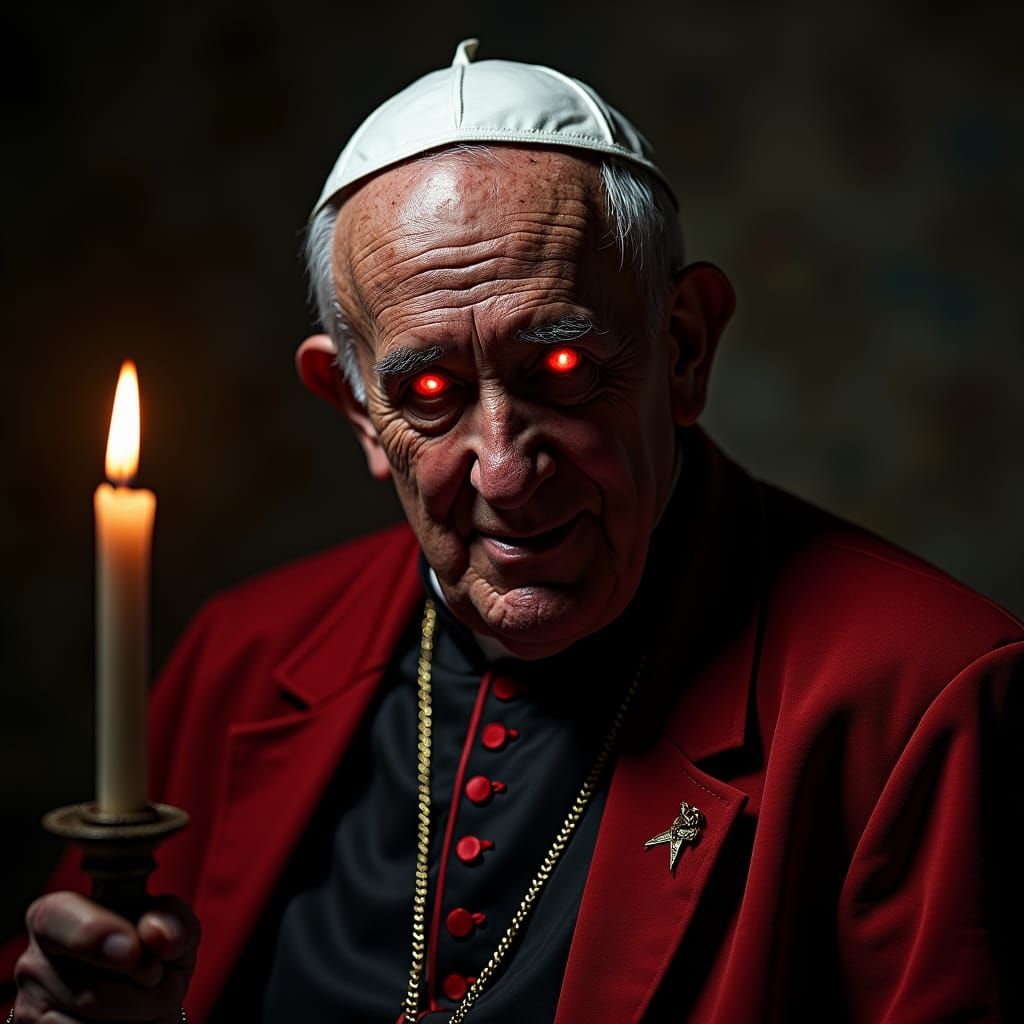 Eerie Portrait: Pope Francis in Dark Baroque Style
