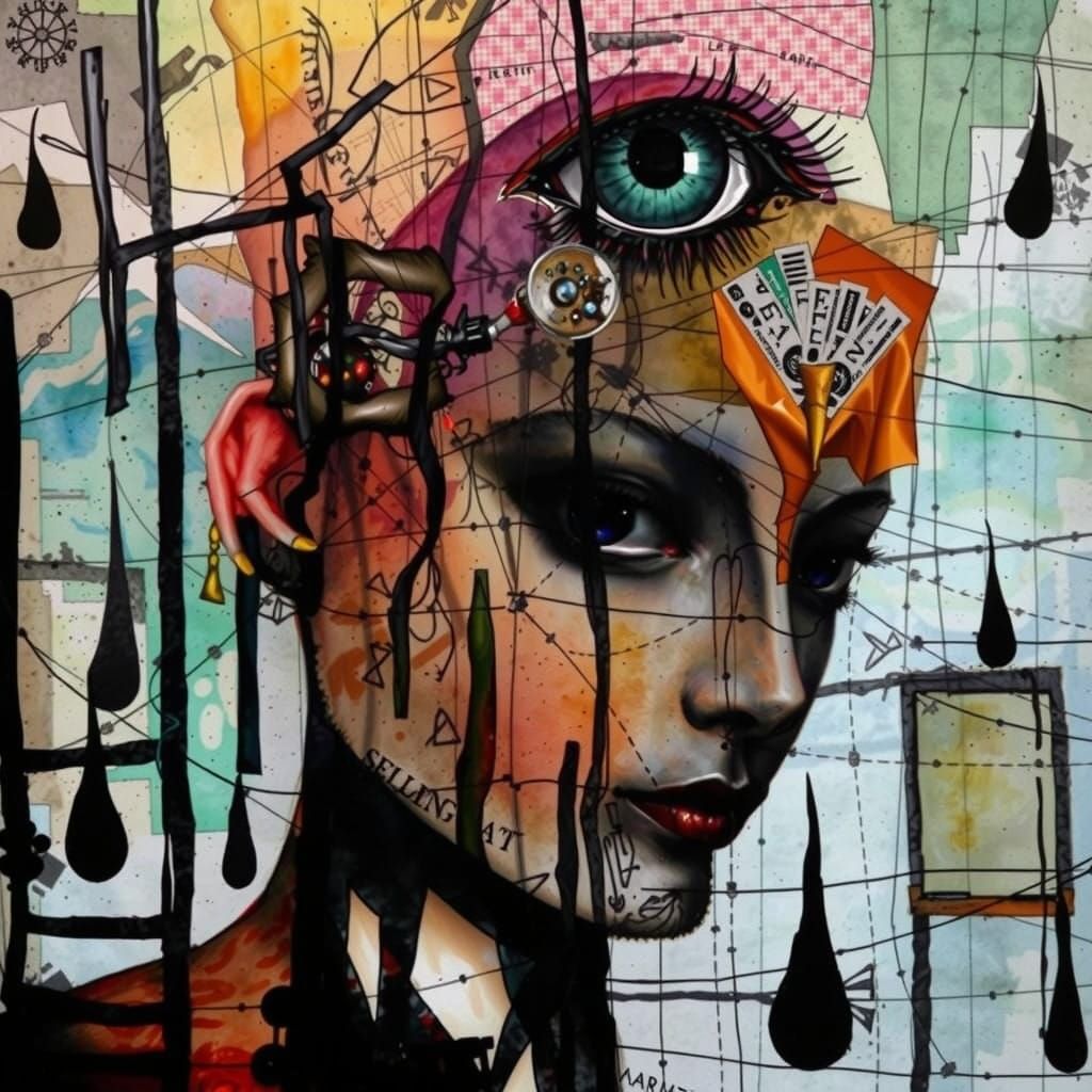 Geometric Surrealist Watercolor of a Fashion Model