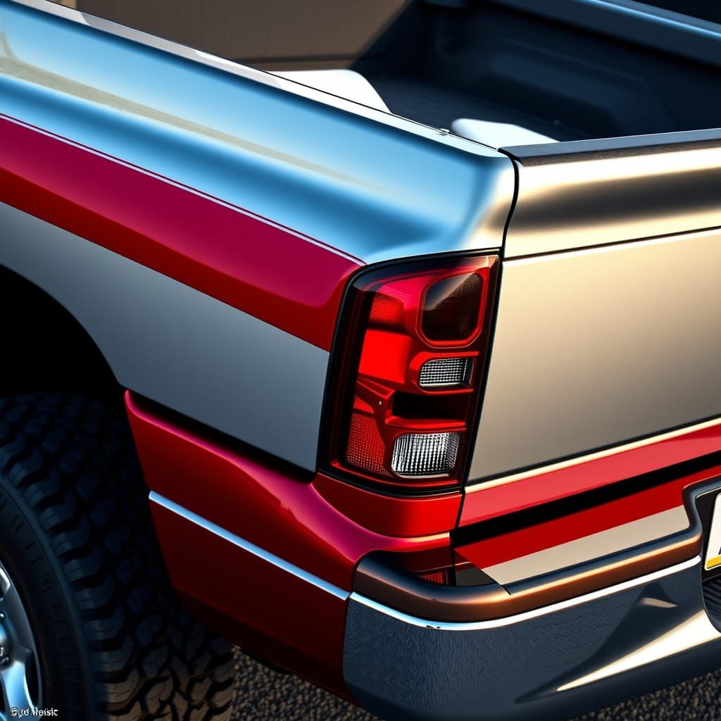 Futuristic 2003 Dodge Ram 1500 in Silver and Red