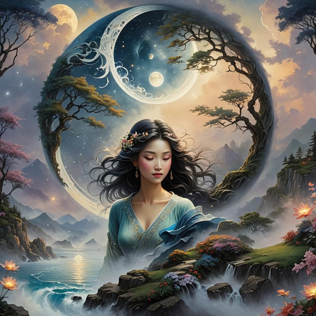 Ethereal Yin Yang Embrace of Earth and Moon