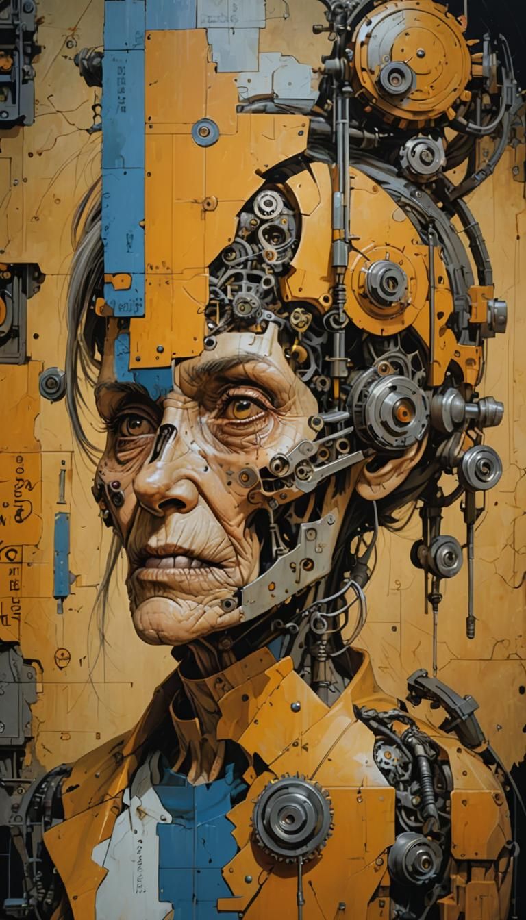 Steampunk Cyborg Elder with Mathematical Equations