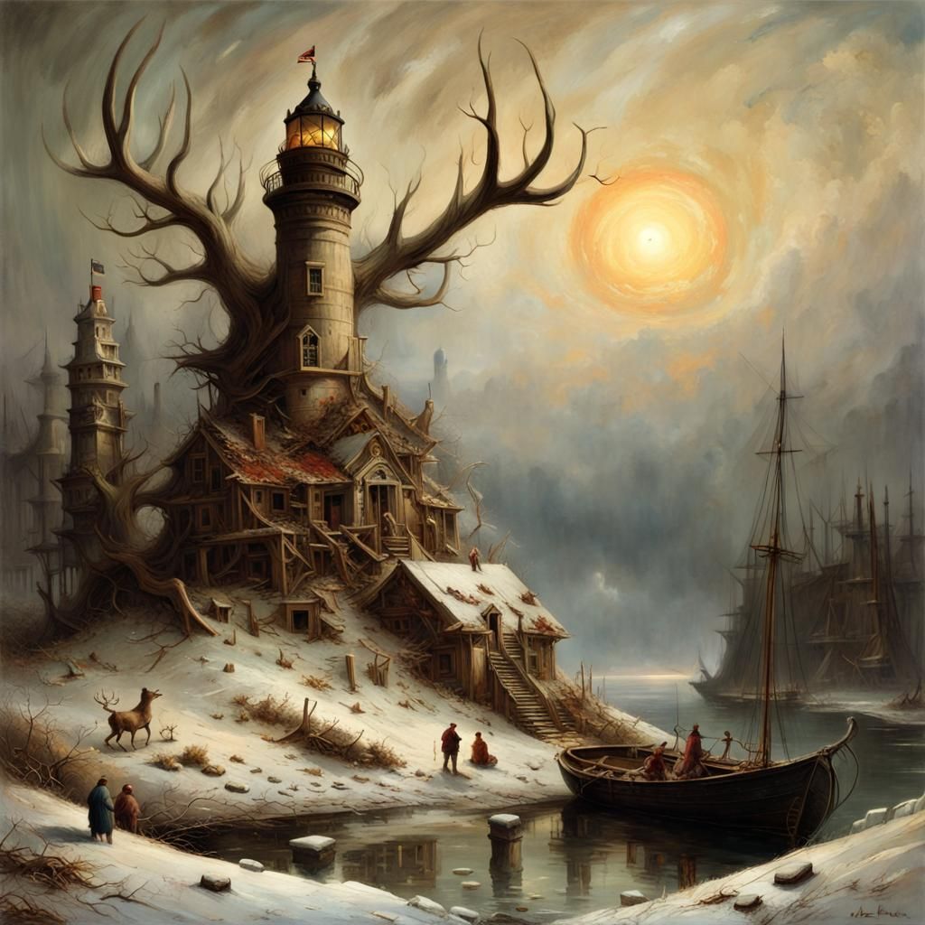 Antler Sun Illuminates Ice Lighthouse Fairytale
