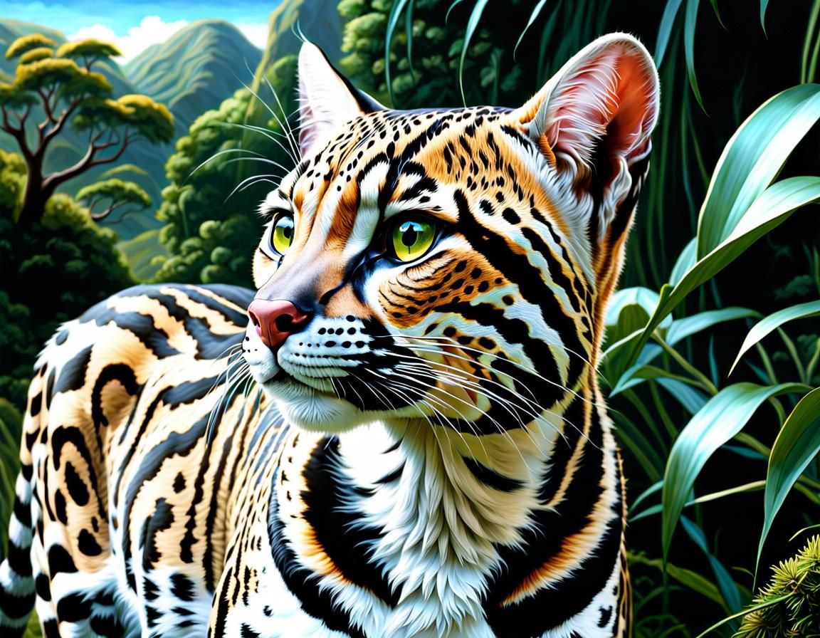 Ocelot Portrait in Hyperrealistic Digital Painting Style