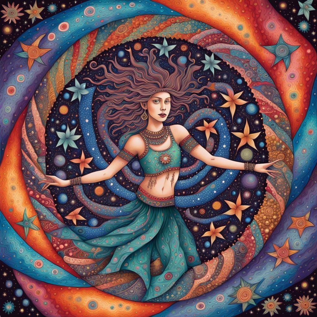 Cosmic Shaman Dancer in Folk Art Style