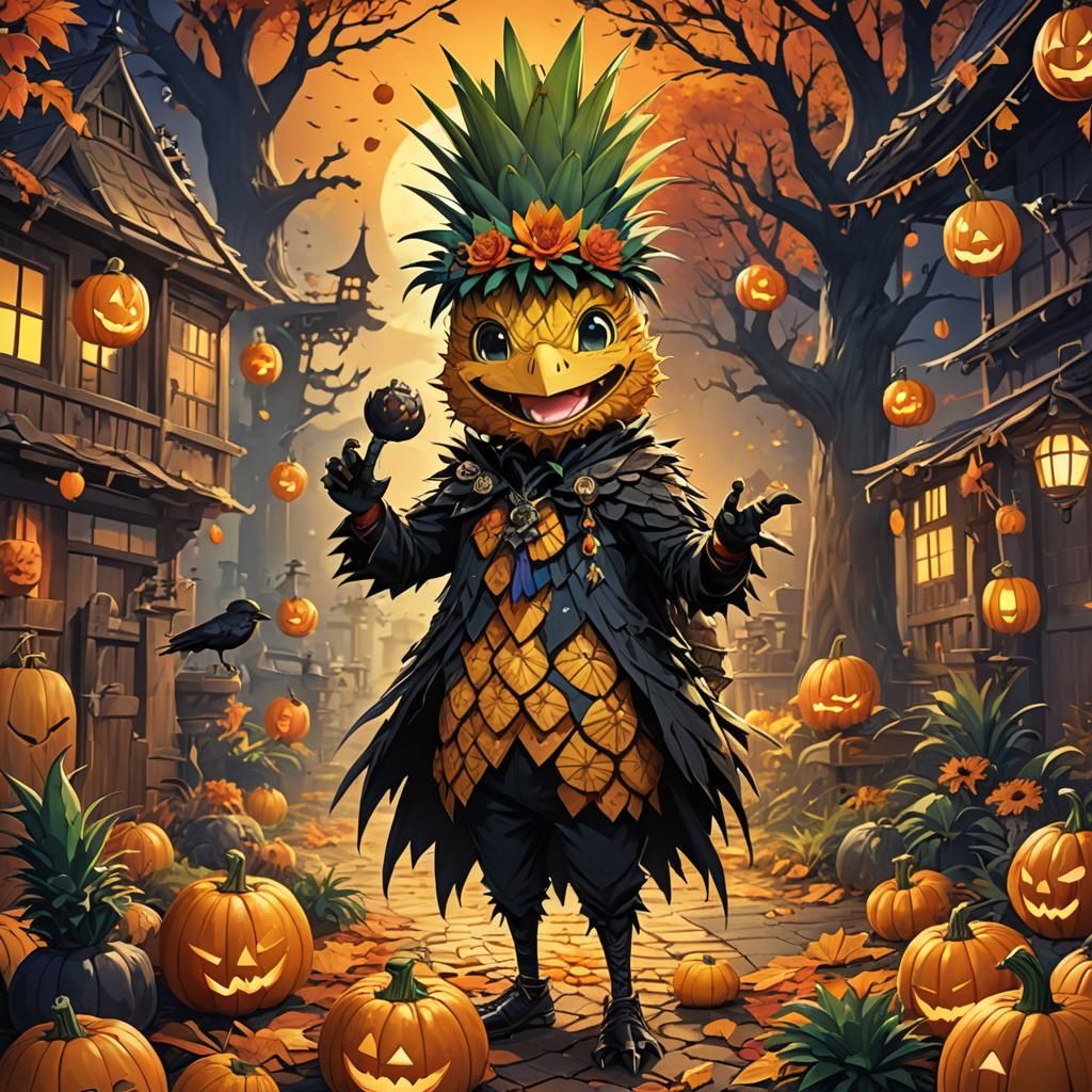 Anime Pineapple Crow in Halloween Setting