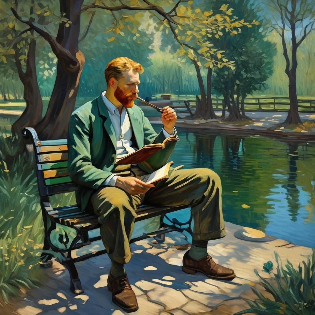 Man with Pipe in Post-Impressionist Autumn Landscape