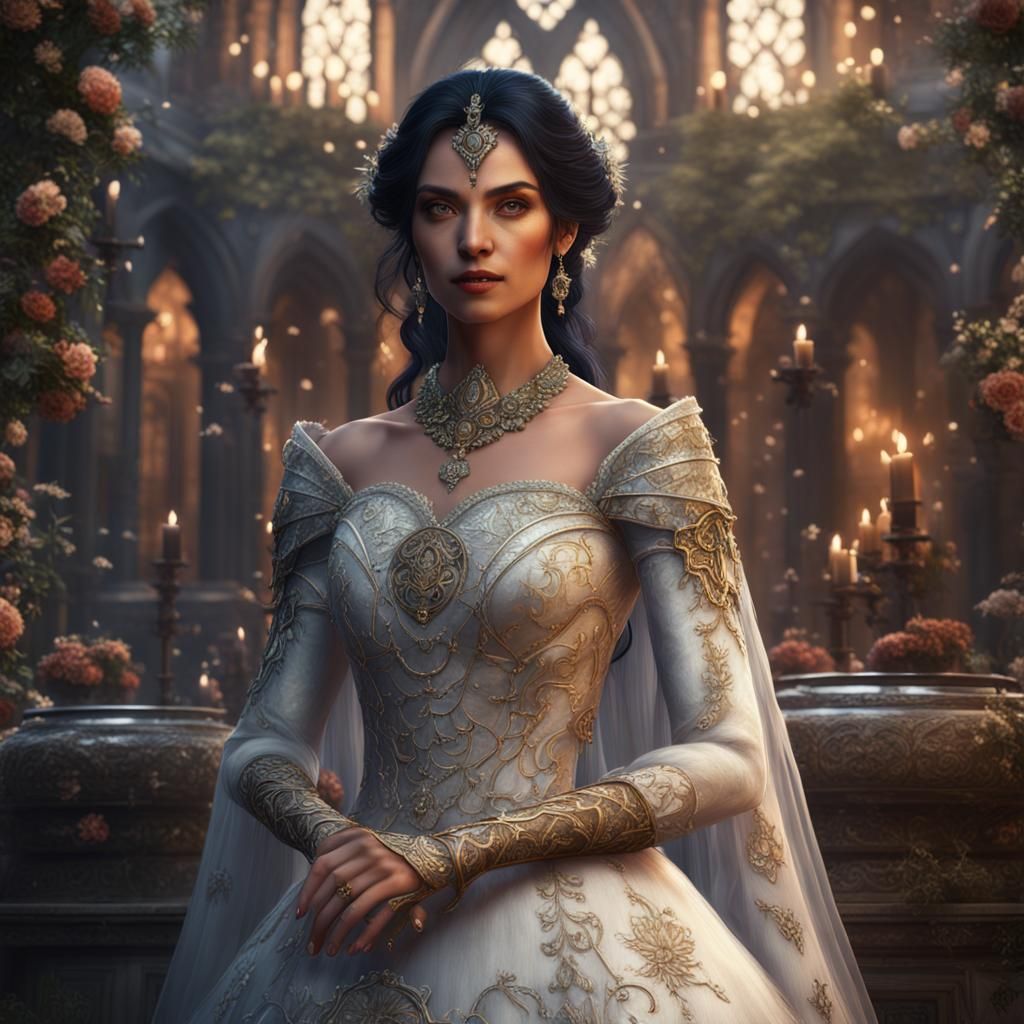Noble Sorceress in Wedding Dress, Fantasy Art