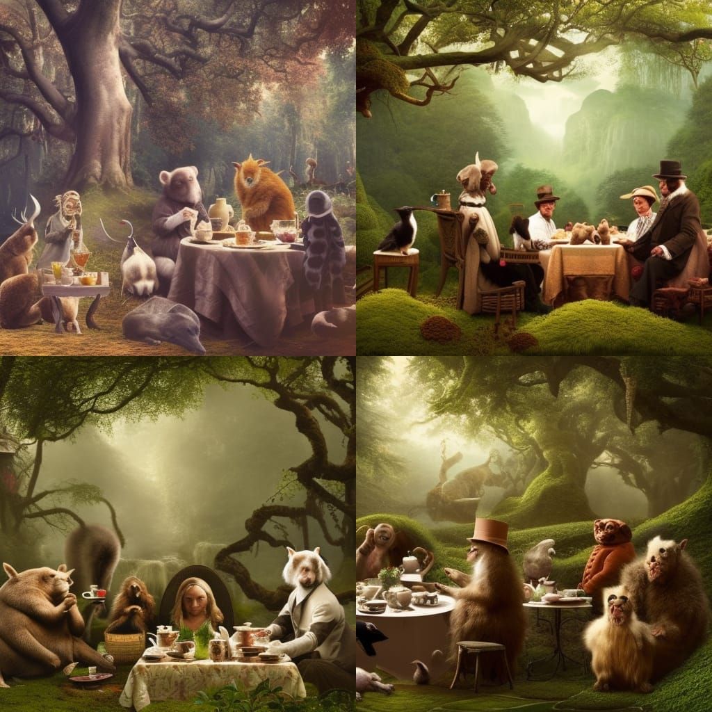 Animal Tea Party in a Fantastical Forest