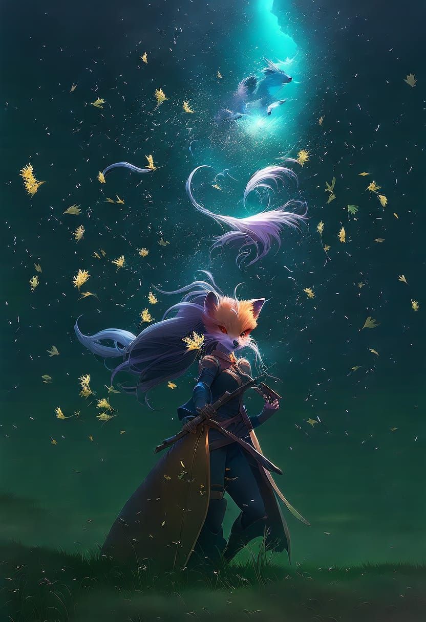 Fox Kit's Delight: Dandelions in Starscape