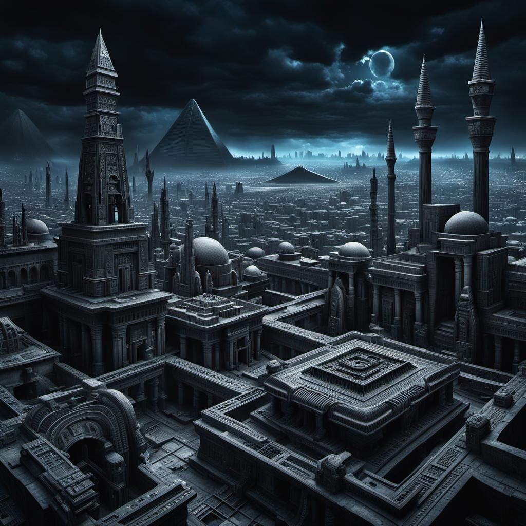 Cyberpunk Egyptian Necropolis: Panoramic Vista in Gothic Sty...