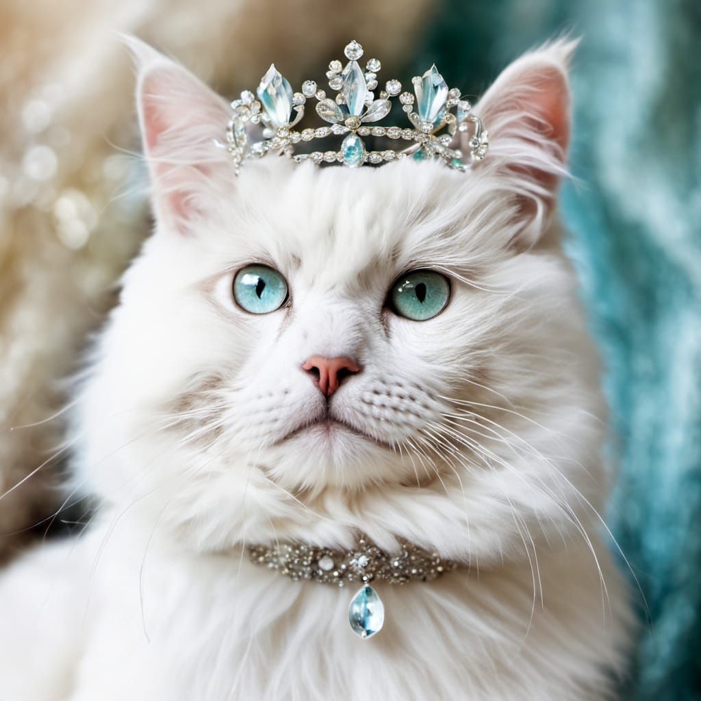 White Cat with Crystal Tiara in Fantasy Art