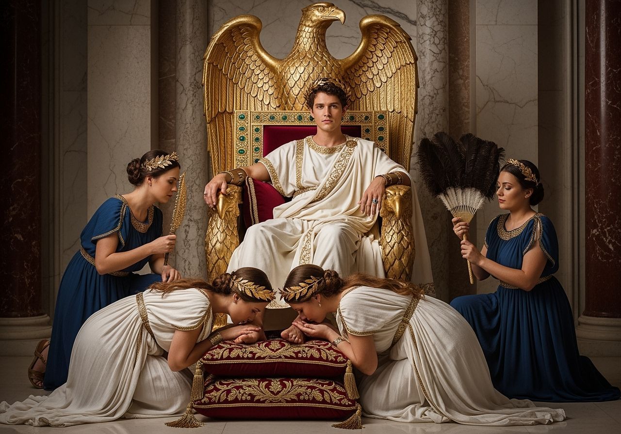 Young Emperor on Eagle Throne in Palace Room