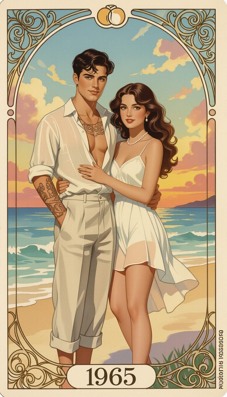 Romantic Couple Dancing: Vintage Watercolor Art Nouveau