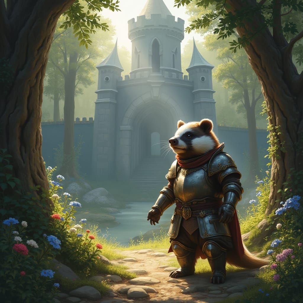 Armored Badger Guarding Fortress, Digital Painting