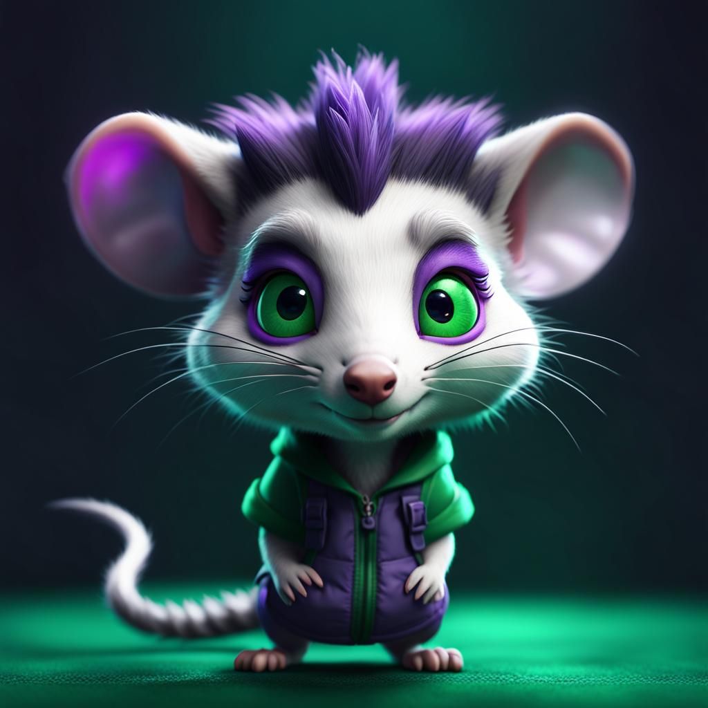 Chibi Opossum Portrait in Vibrant Digital Illustration