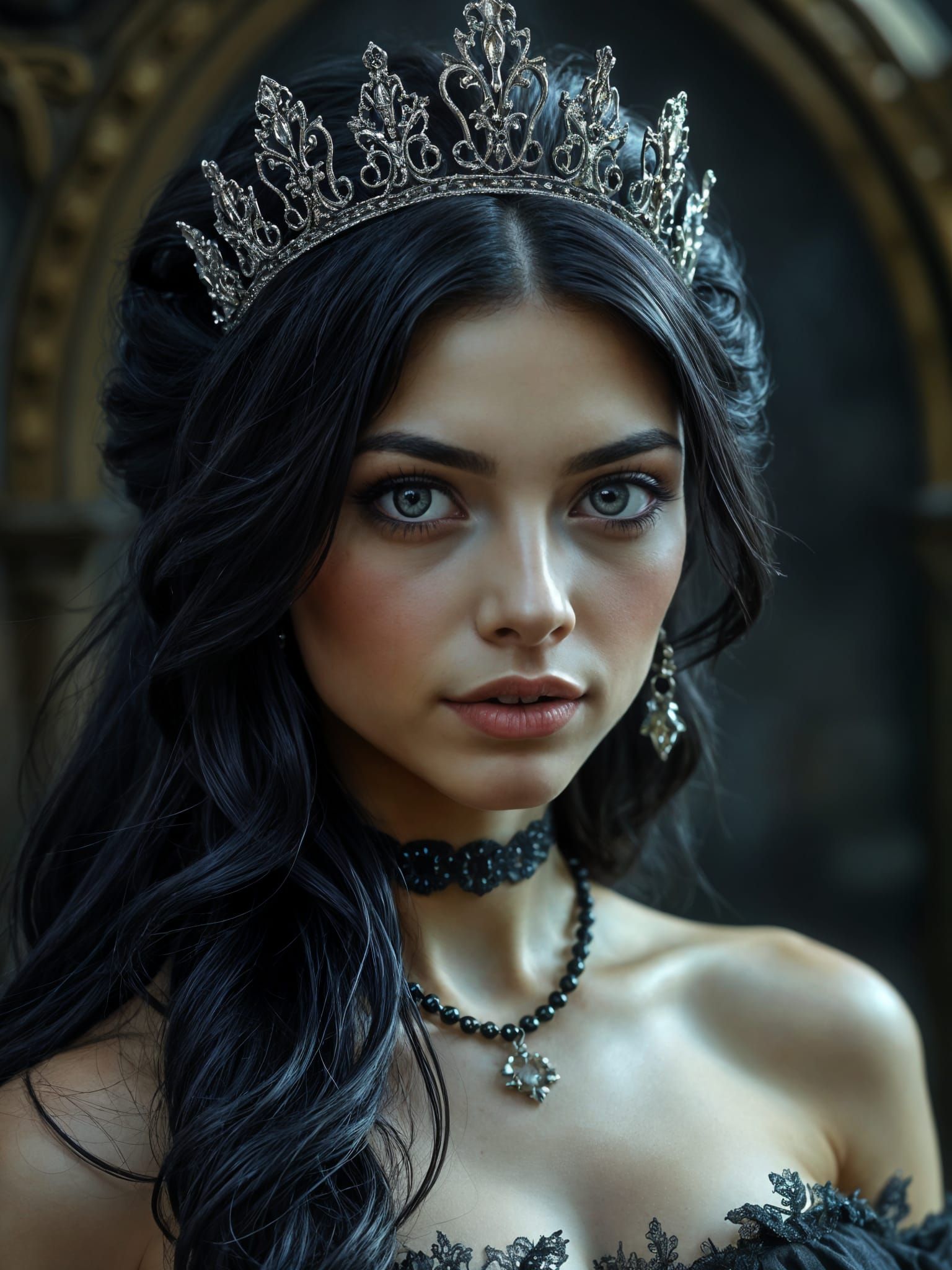 Goth Princess in Tiara, Ultra Realistic Portrait with Fantas...