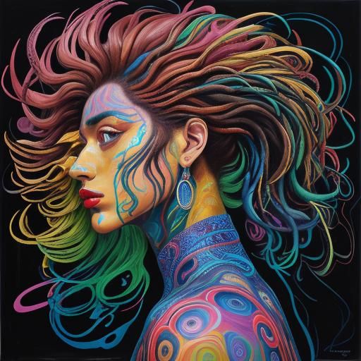 Rainbow Woman Portrait in Abstract Expressionism Style
