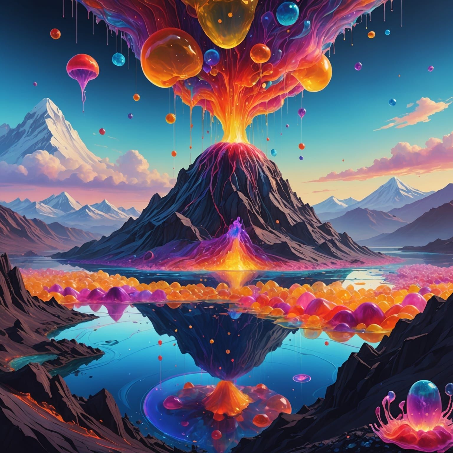 Jelly Volcano Eruption in Holographic Astral Style