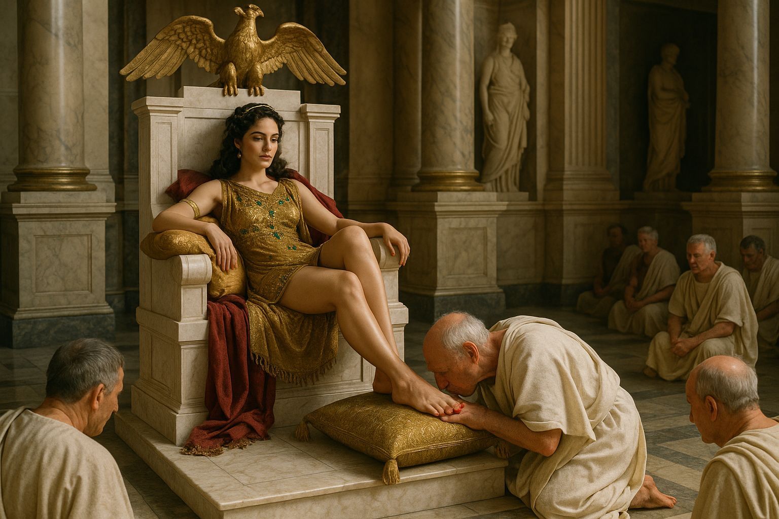 Empress Messalina on her Throne in Lavish Roman Setting