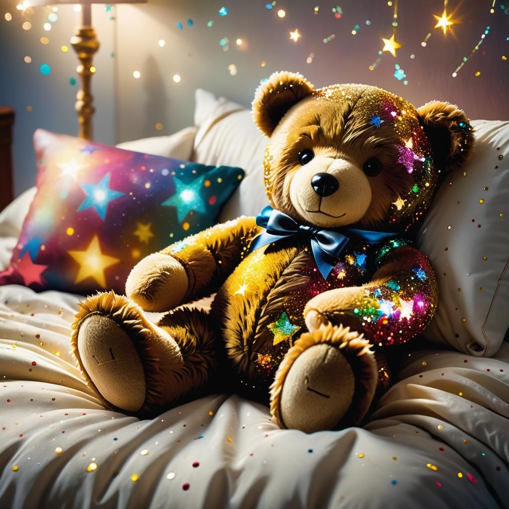 Cuddly Dreams: Teddy Bear Bedtime Fantasy in Vintage Glam