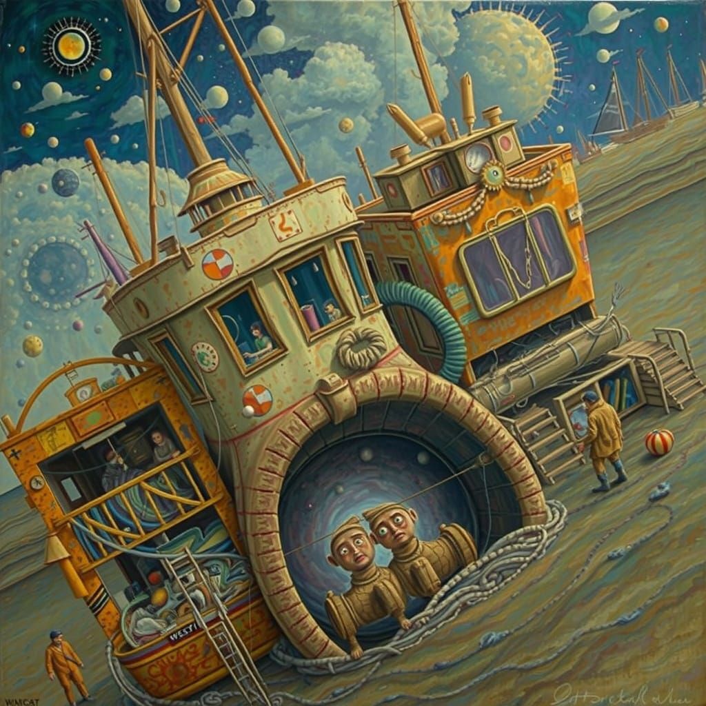 Surreal Derelict Harbor Garb in Fractal Impasto Style