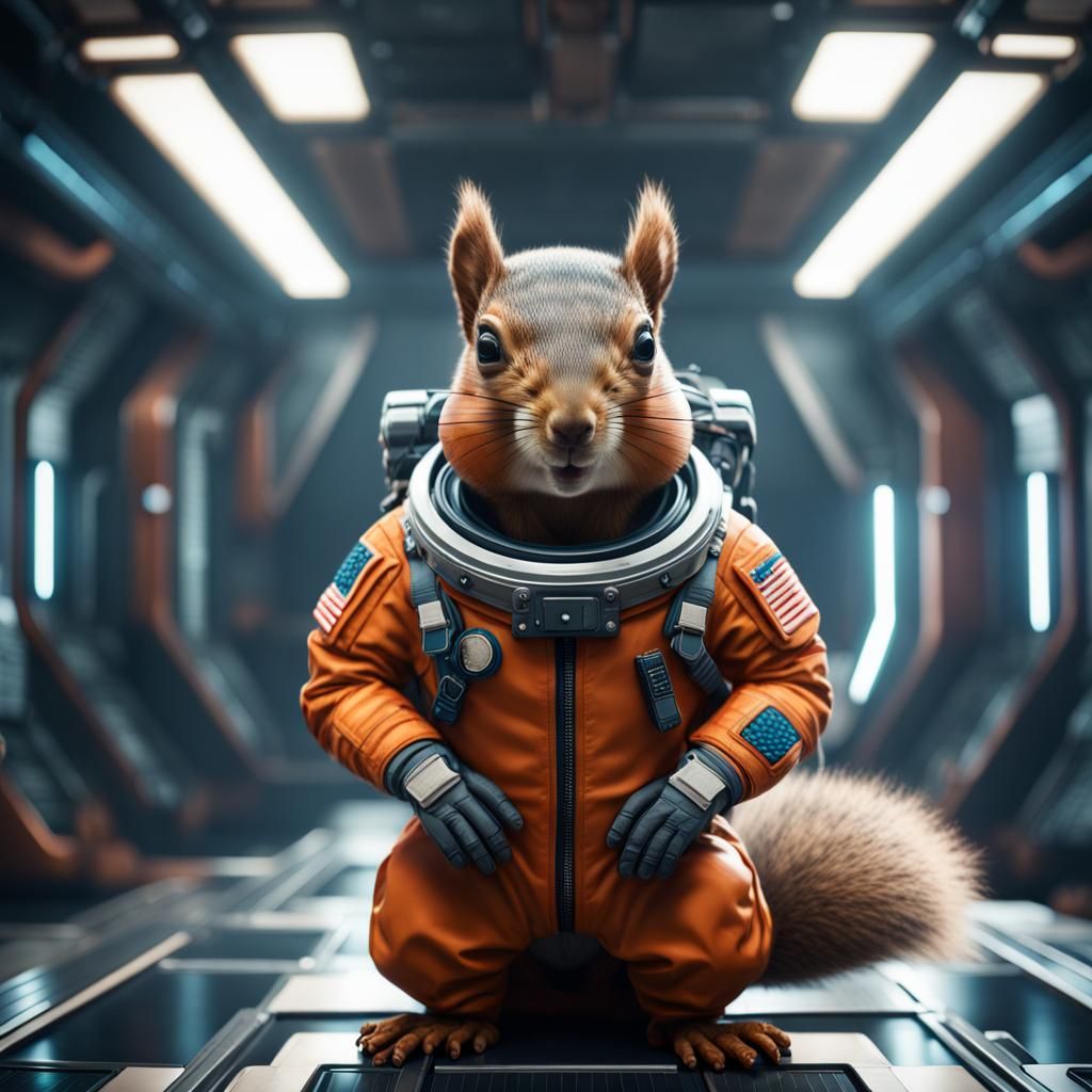Squirrel in Space Force Outfit: Hyperrealistic Digital Art