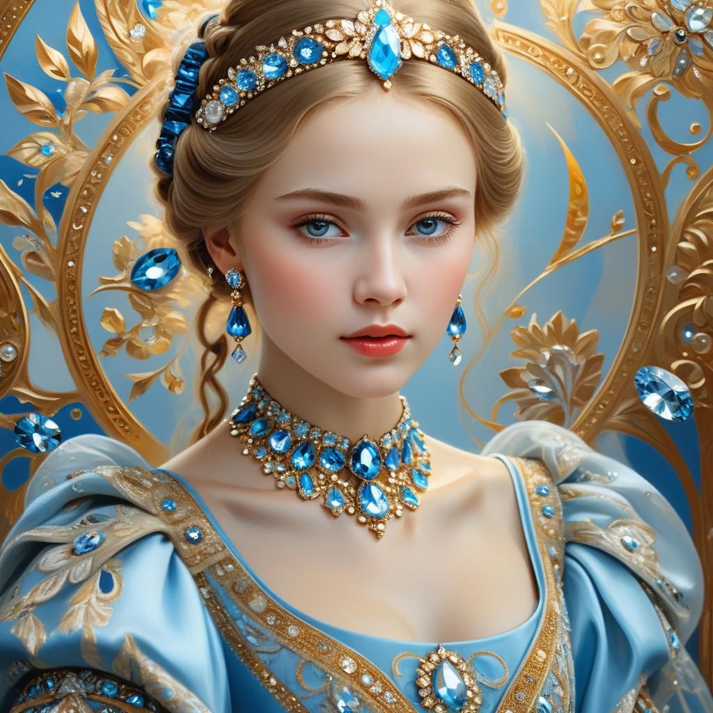 Russian Princess in Klimt-Inspired Oil Painting