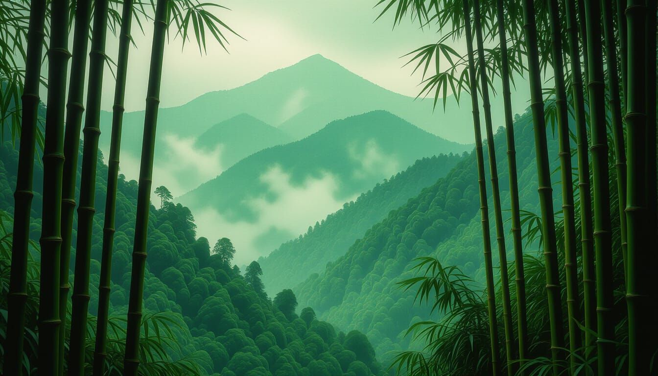 Lush Bamboo Forest in Alcohol Ink Style