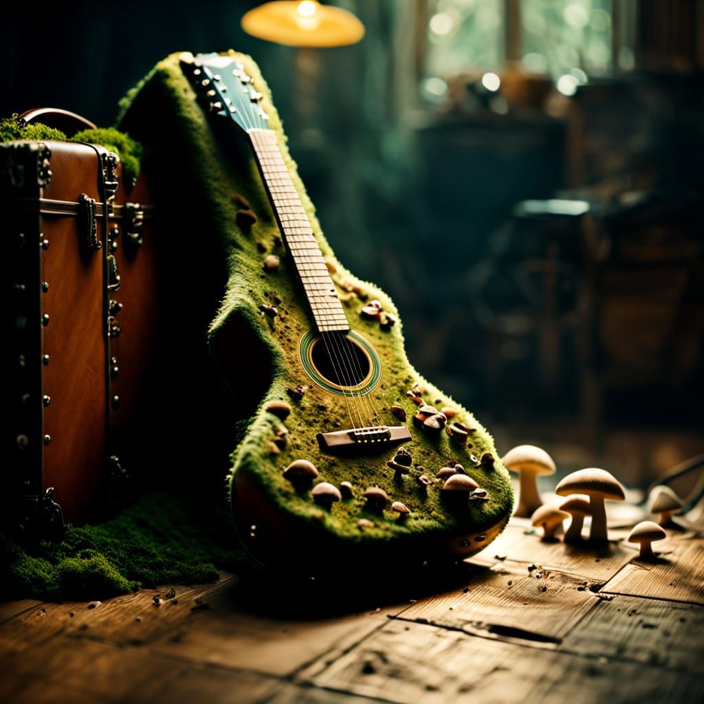 Guitar Case Ecosystem with Bioluminescent Fungi