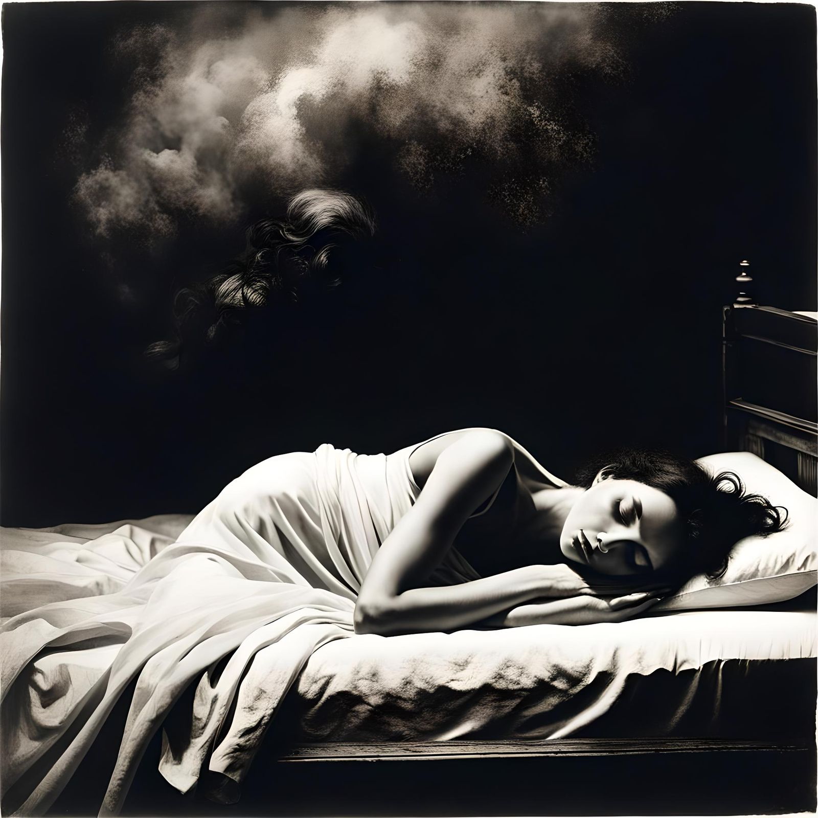 Bromoil Print: Older Woman in Peaceful Sleep