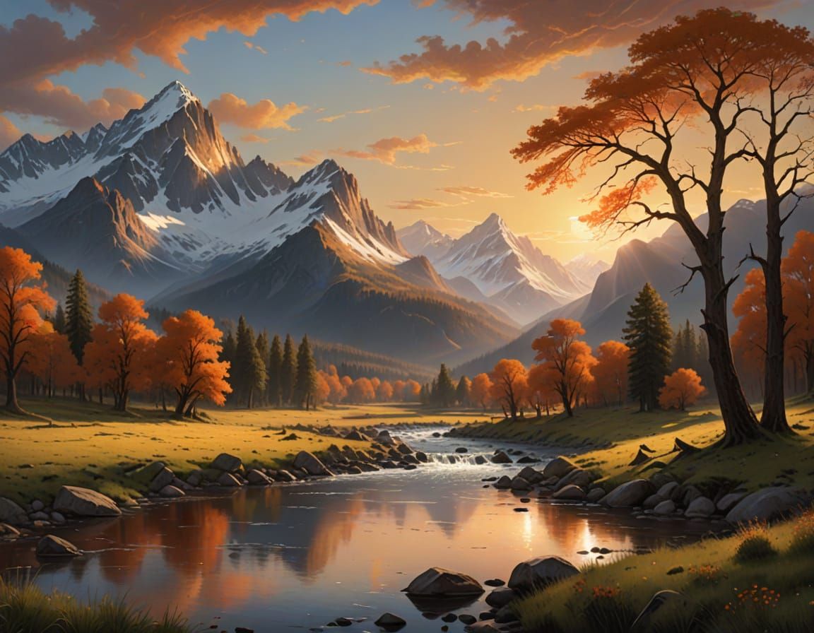 Majestic Snow-Capped Mountains At Sunset