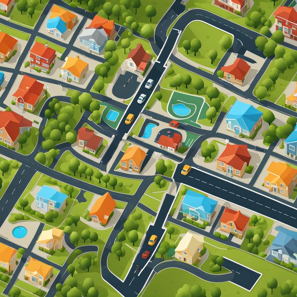 Realistic 2D Map of Residential Neighborhood