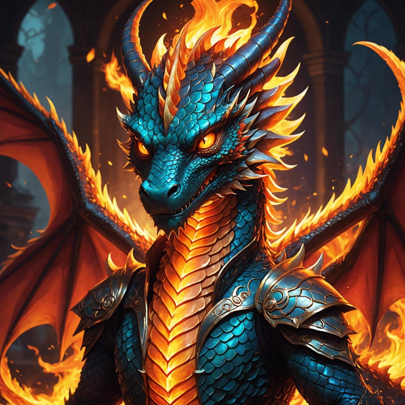 Luminescent Fire Dragon Portrait in Vaporwave Style