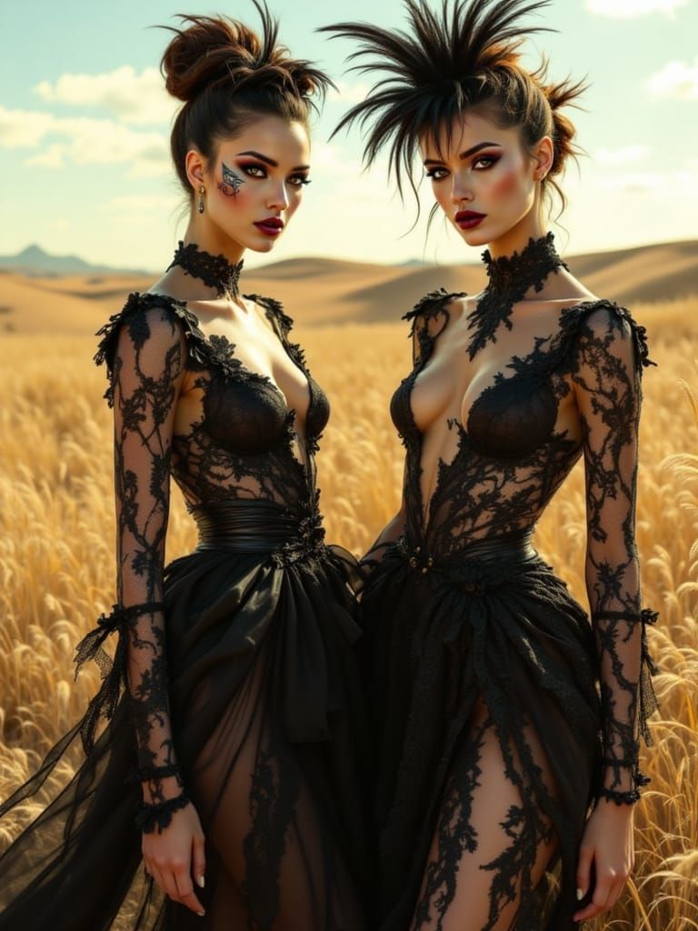 Ethereal Desert Goddesses in Black Lace