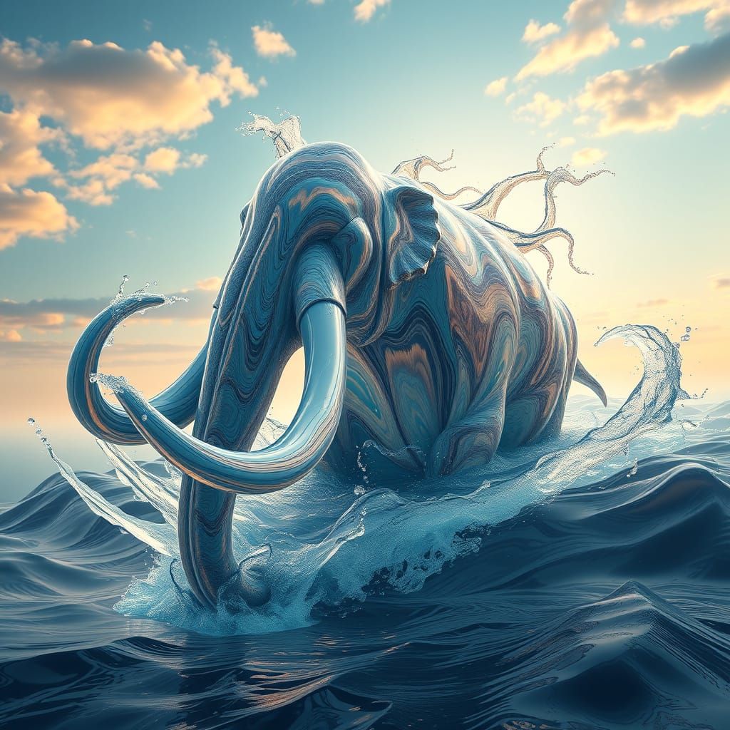 Liquid Water Mammoth in Ethereal Fantasy Art Style