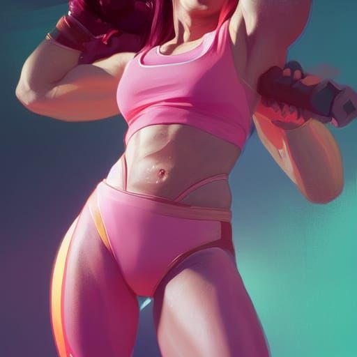Dynamic Powerlifting Woman in Pink and Orange