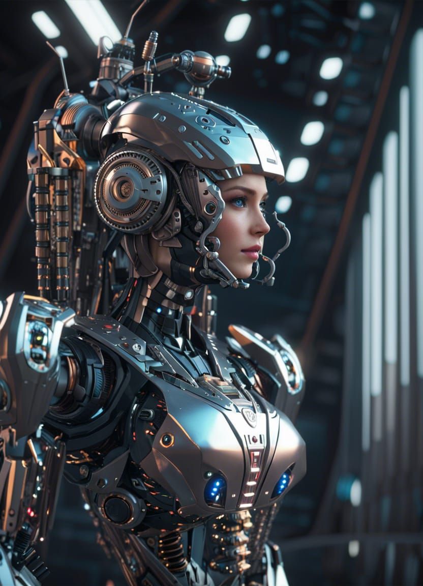 Futuristic Barbie Borg Robot in Sci-Fi Style