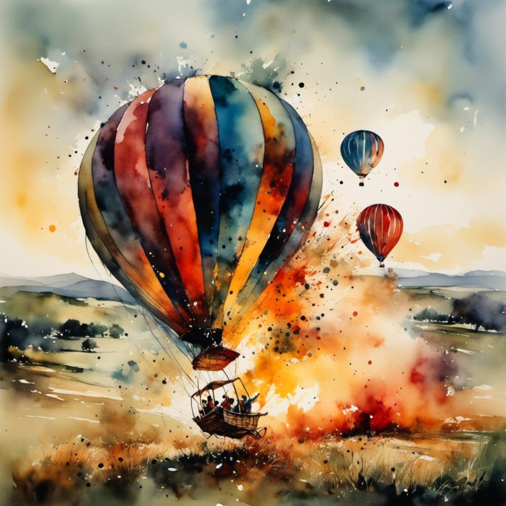 Watercolor Hot Air Balloon Crash Landing