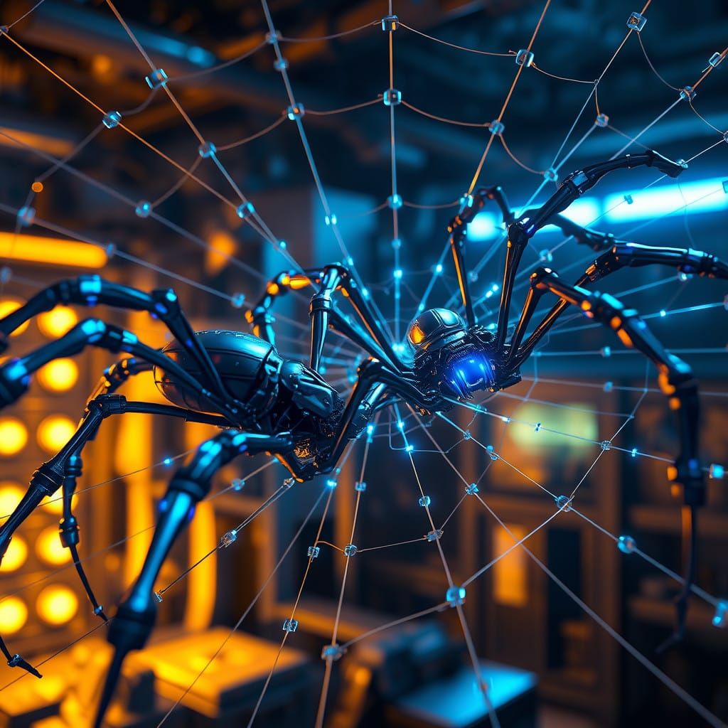 Robotic Spiders Weave a Glowing Web in a Dreamlike Laborator...