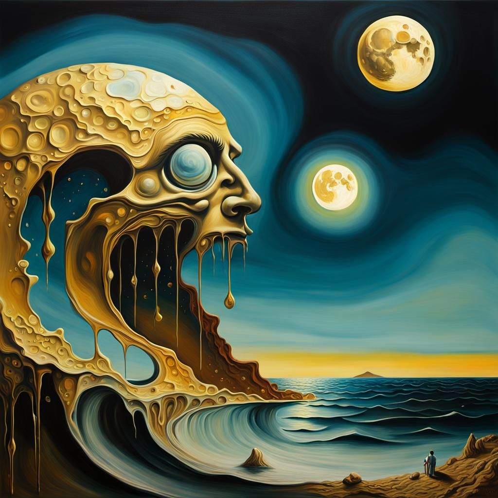 Surreal Melting Moon in Daliesque Style
