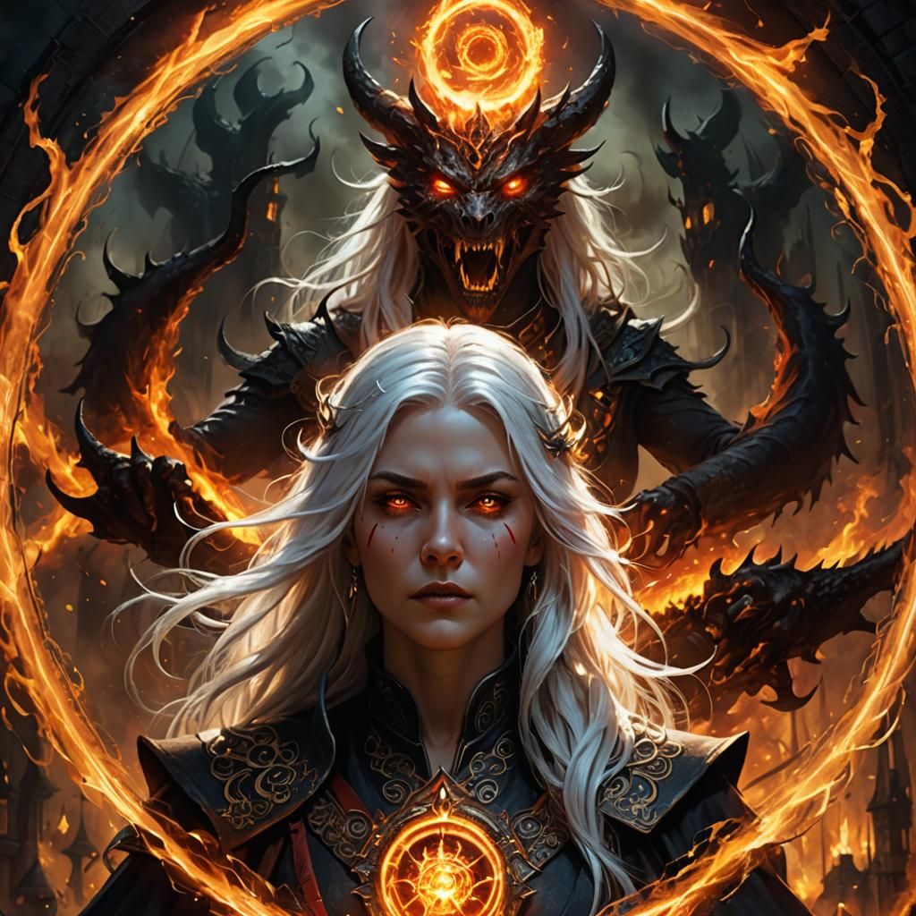 Mage Summons Monster from Hell in Dark Fantasy Oil Painting