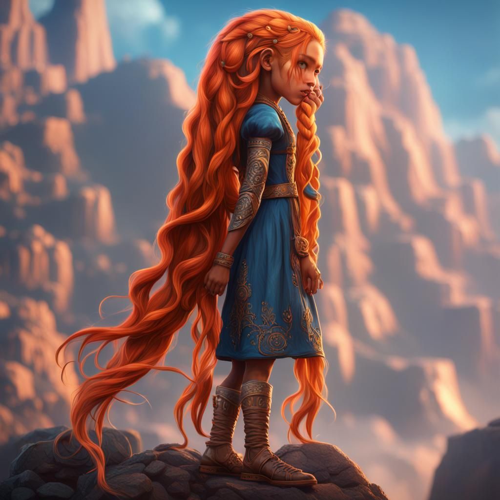 Orange-Haired Girl with Piercings: Detailed Matte Painting