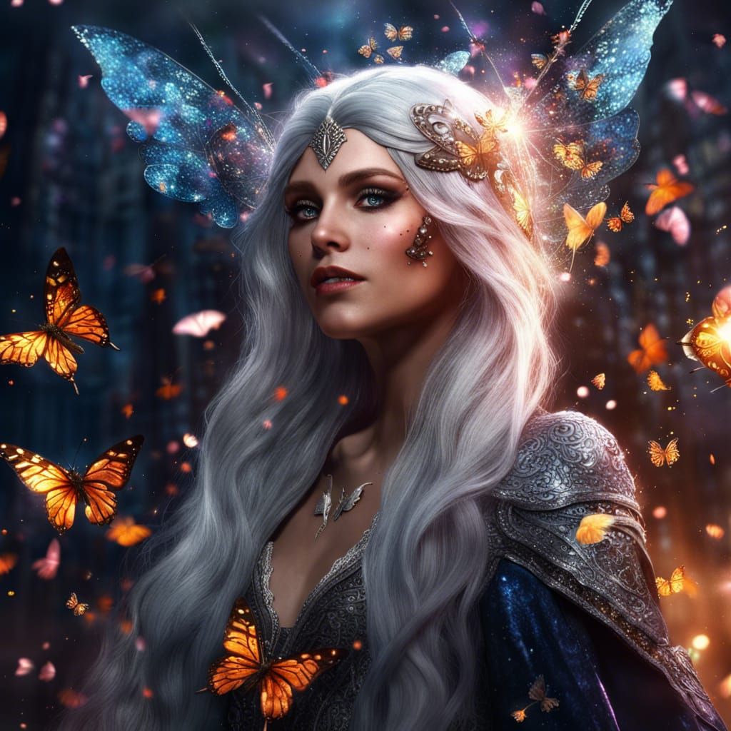 Elven Magician with Butterflies, Detailed Matte Painting