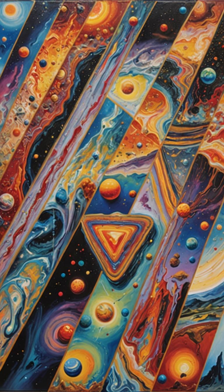 Surreal Landscape with Celestial Bodies in Oil