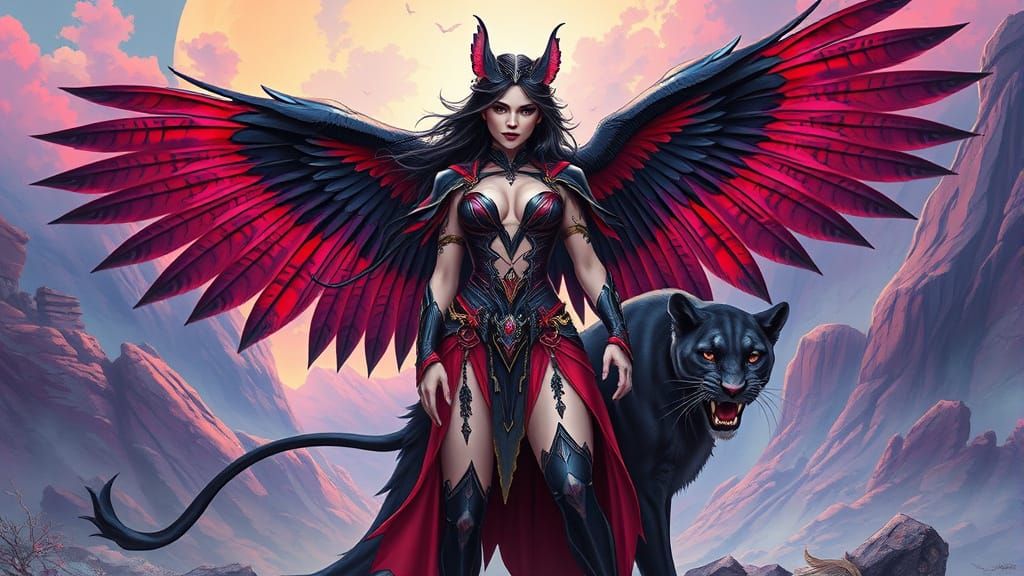 Vampire Woman with Eagle Wings in Cosplay